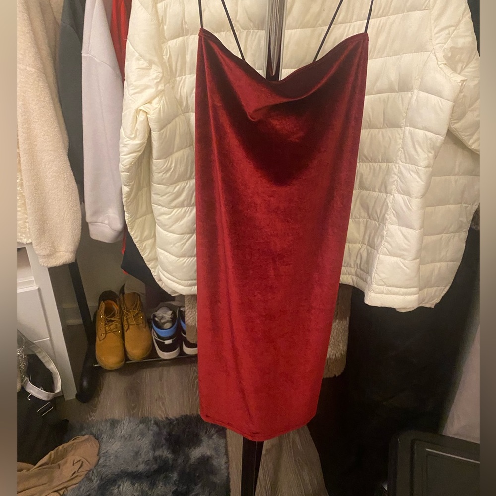 Velvet burgundy open back dress
